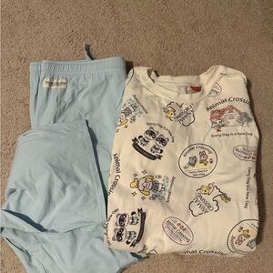 Nintendo Animal Crossing White and Light Blue Pajama Set